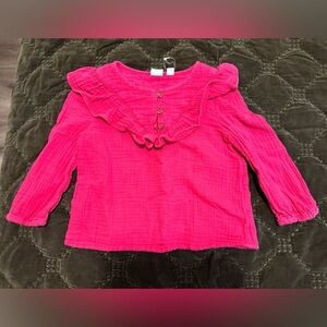 Gap Kids Girls XS EUC Pink Magenta Long Sleeved Ruffle Neck Top